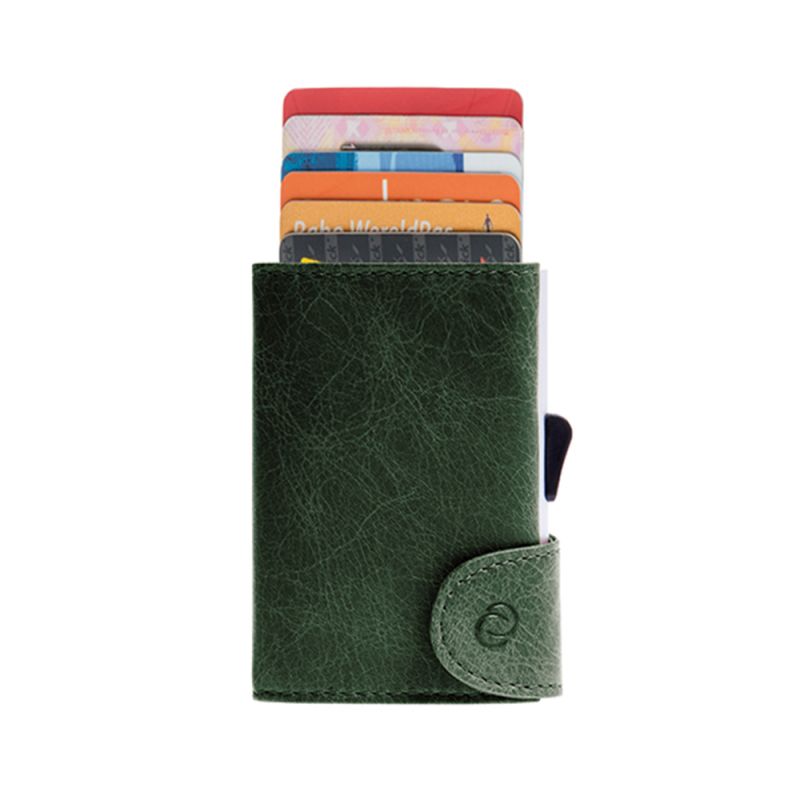 Porte-Cartes RFID cuir Vintage Vert / Boîtier Argent 
