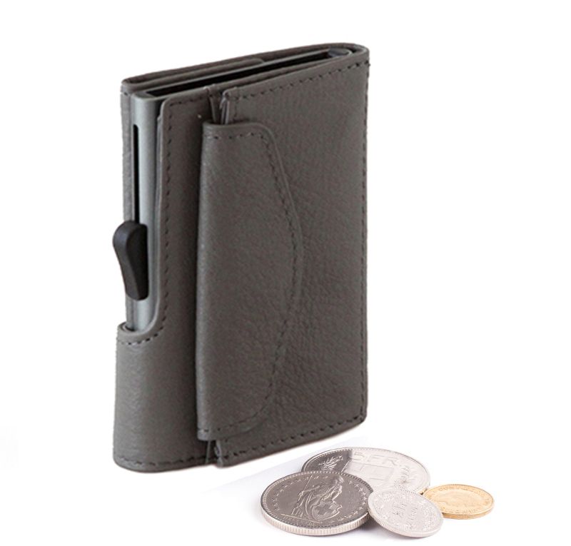 Porte-monnaie et cartes RFID en cuir Vintage Gris 