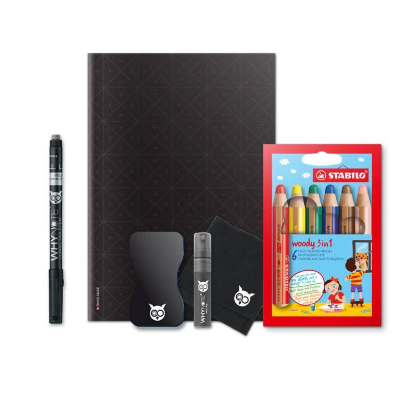 Cahier effaçable A5 & Crayons Woody Noir